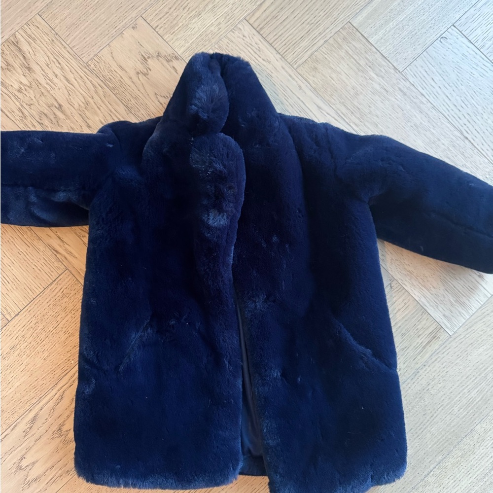 4T Apparis Navy Faux Fur Coat